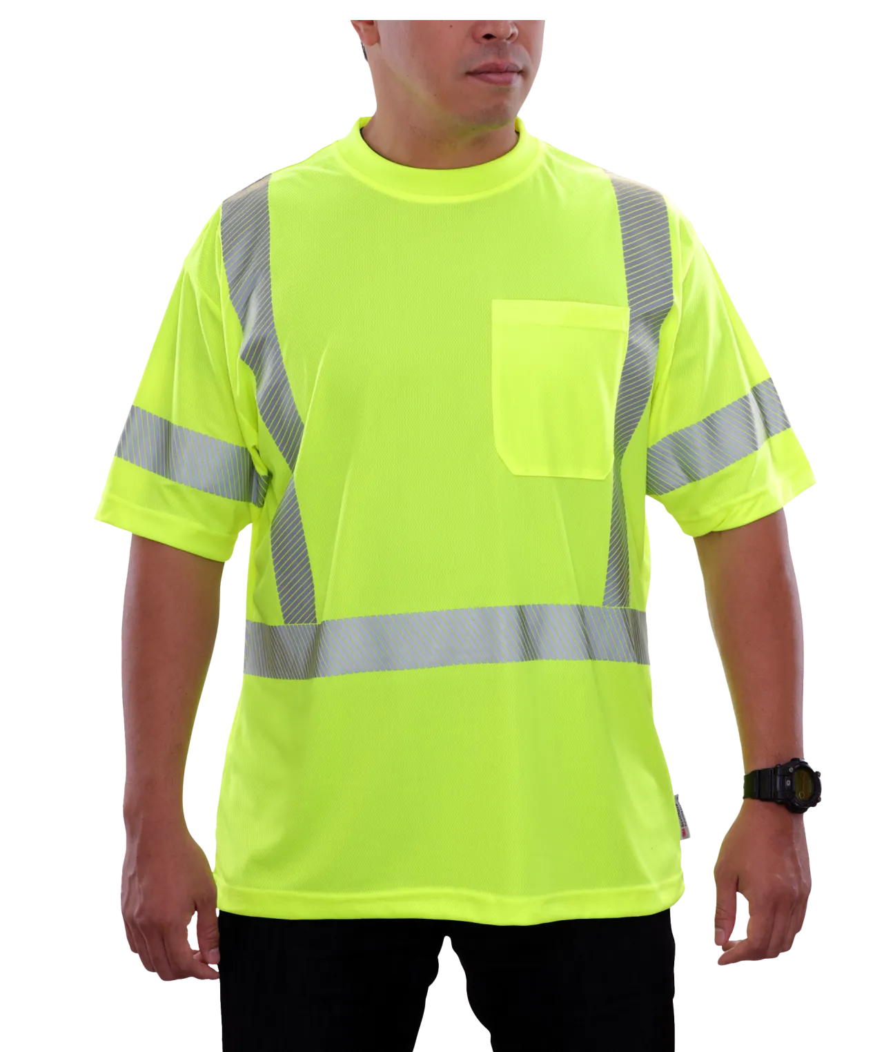 104CTLM Hi-Vis Lime Birdseye Pocket Safety Hi-Vis T-Shirt with Comfort Trim by 3MTM