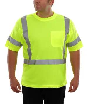 104STLM Hi-Vis Lime Birdseye Pocket Safety High Visibility T-Shirt