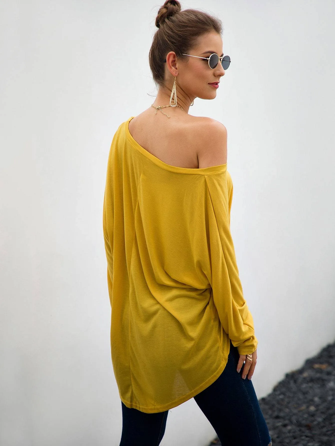 Batwing Sleeve High Low Solid Tee