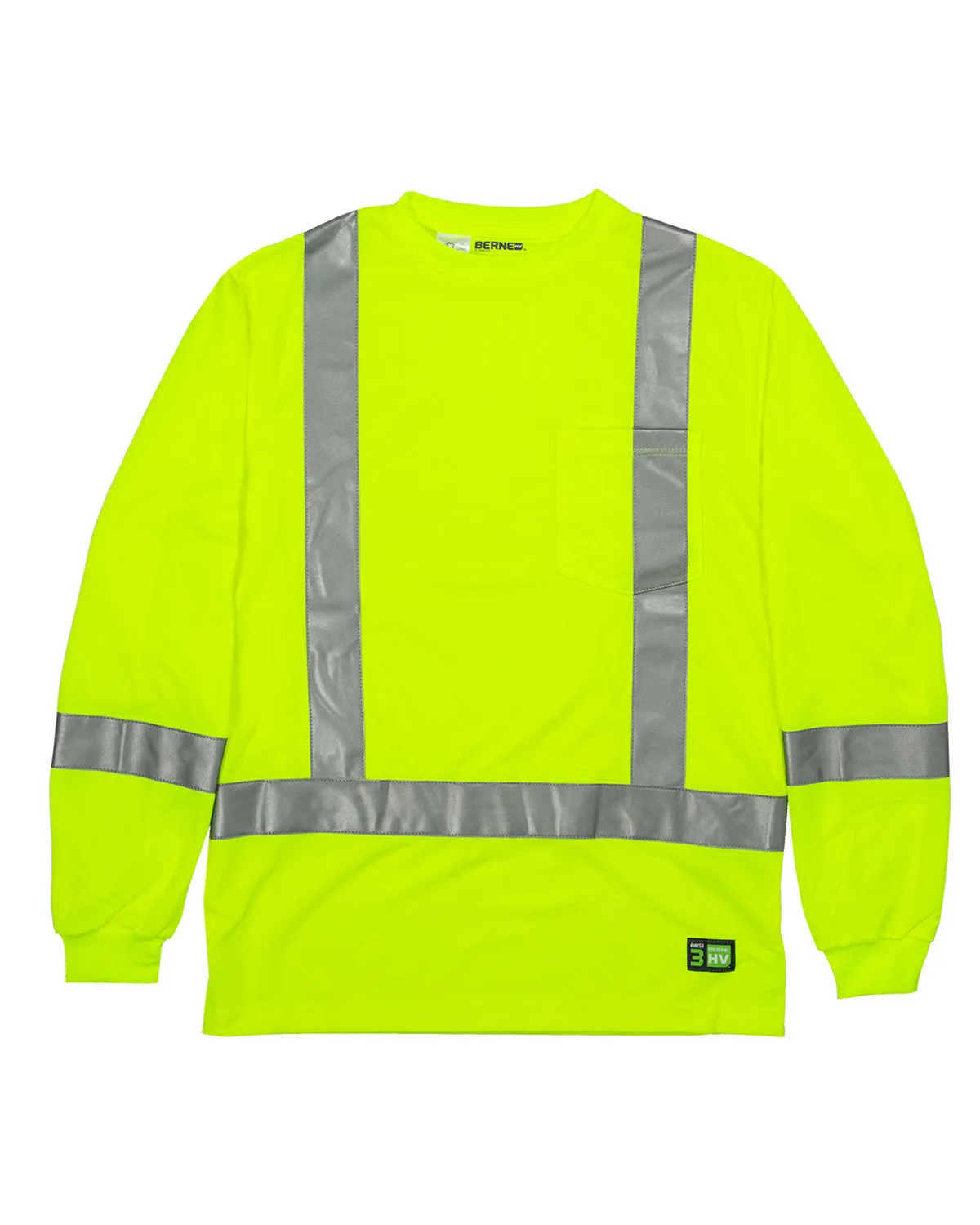 Berne Men's Hi-Vis Class 3 Performance Long Sleeve Pocket T-Shirt