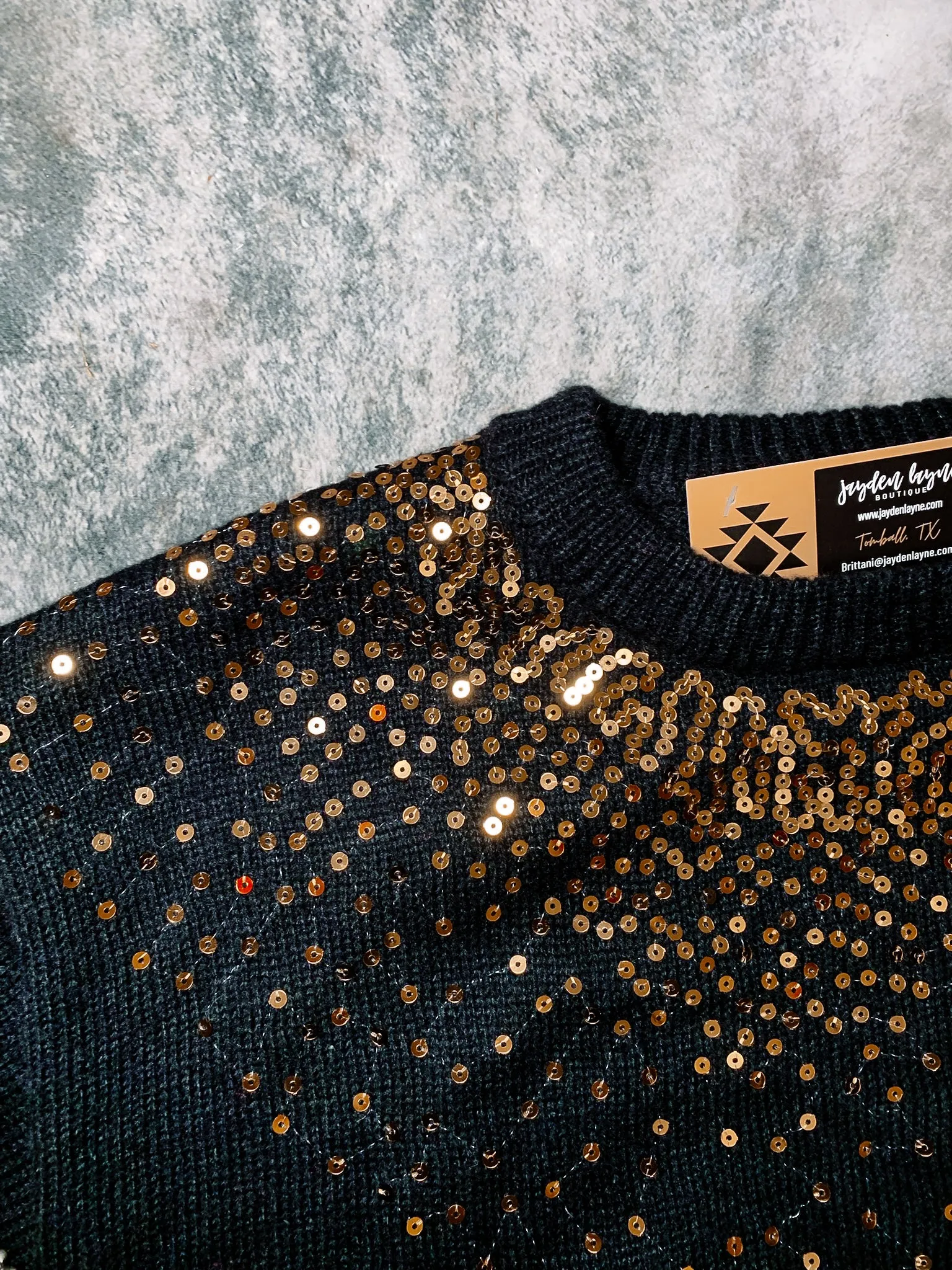 Black Bubble Sleeve Sequin Sweater