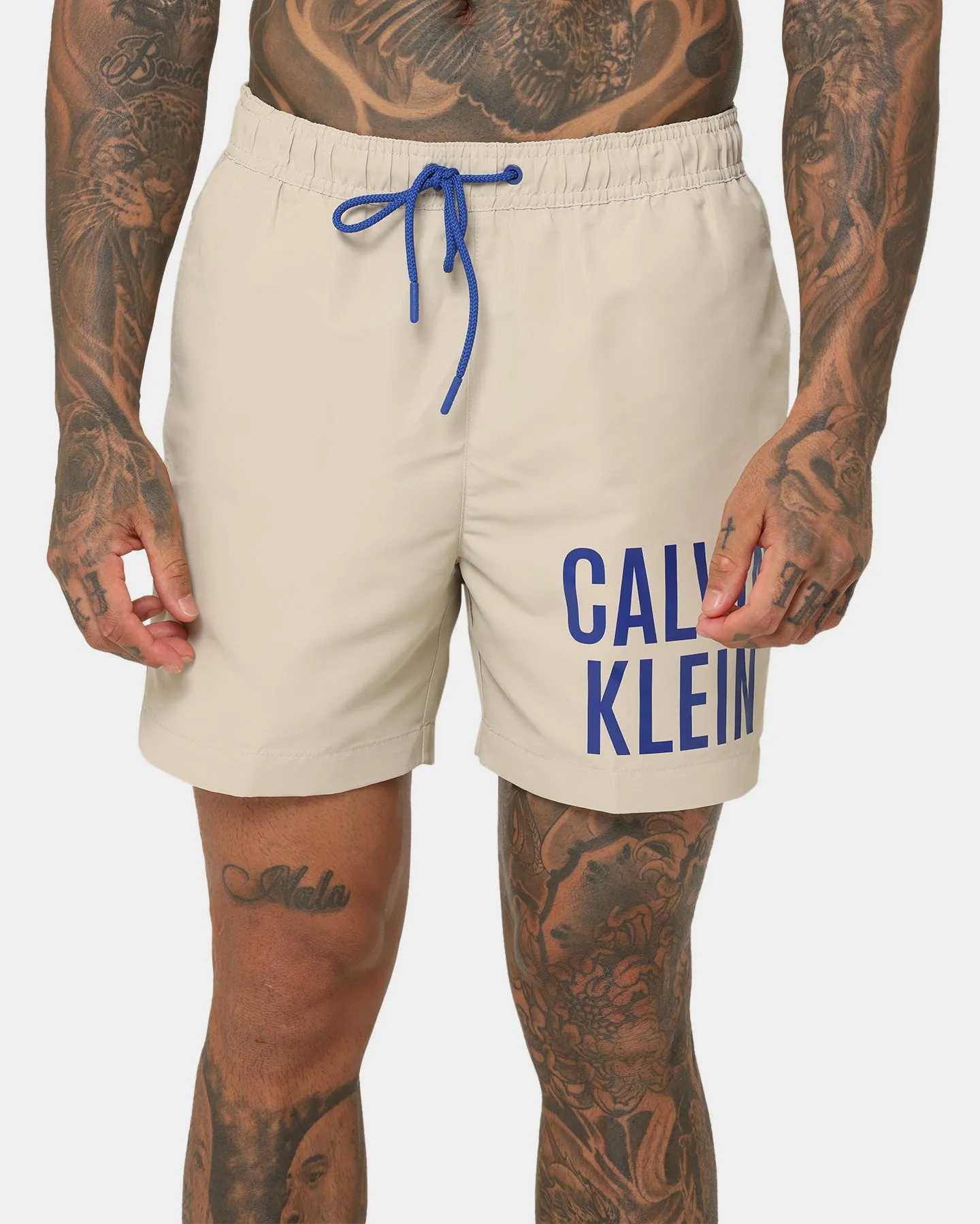 Calvin Klein Medium Drawstring Swim Shorts Light Stone