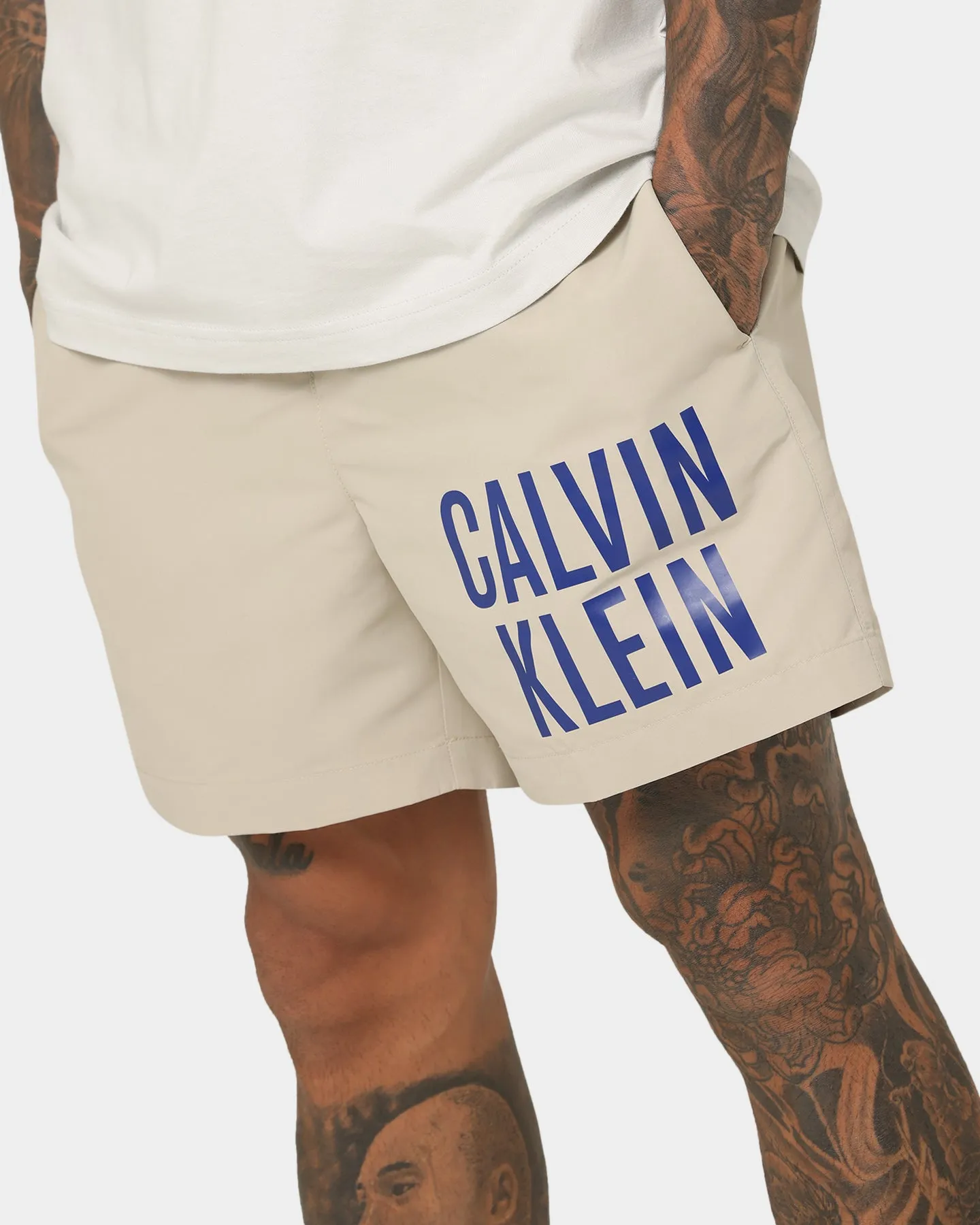 Calvin Klein Medium Drawstring Swim Shorts Light Stone