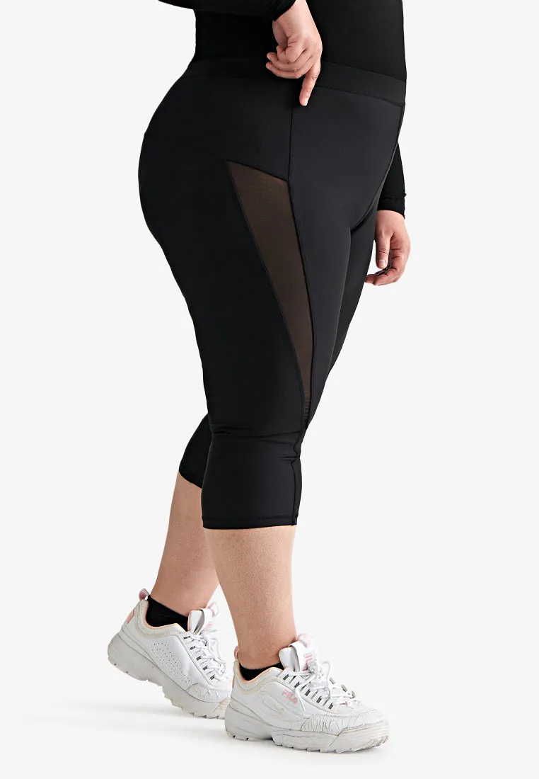 Caprice Active Mesh Panel Capri Leggings - Black