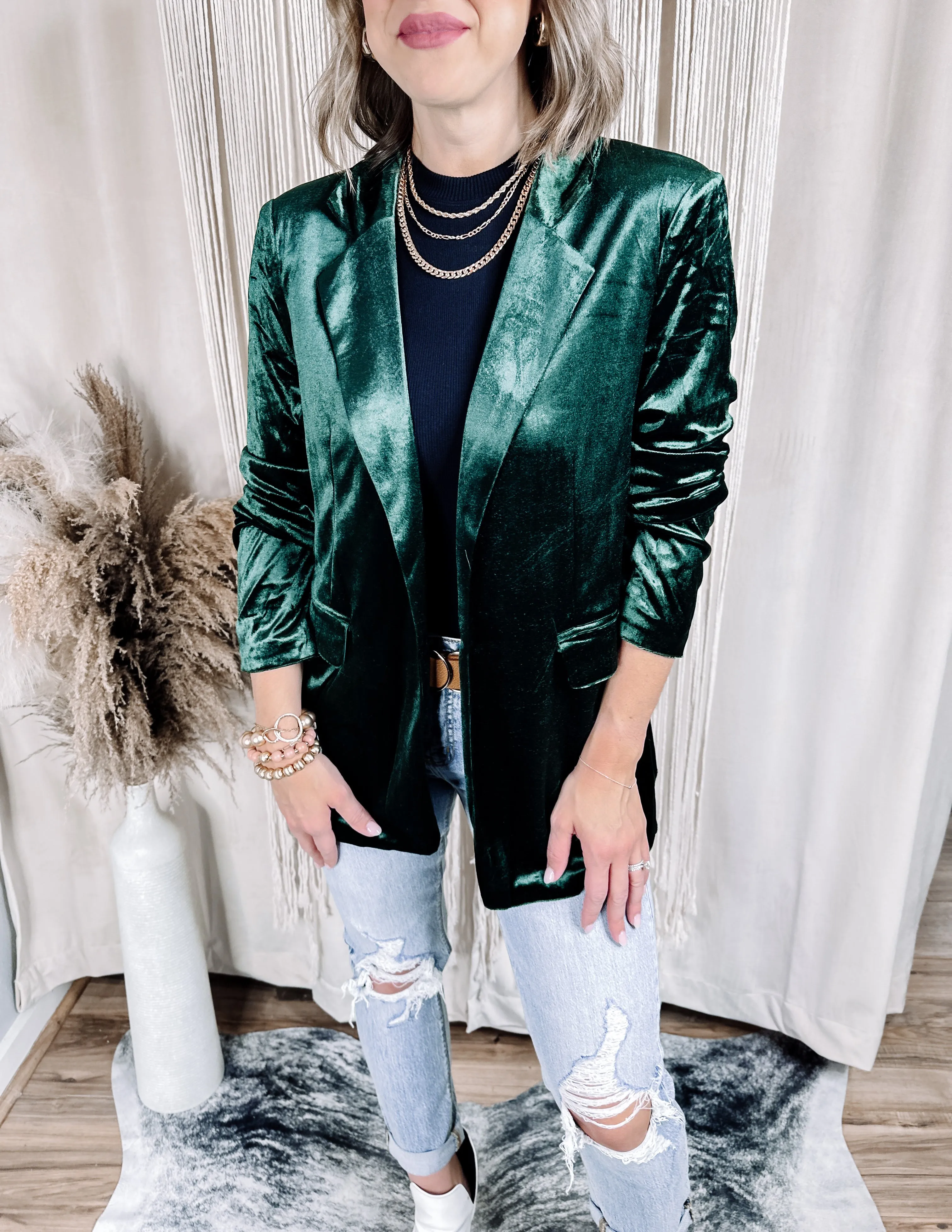 Green Ivy Velvet Blazer