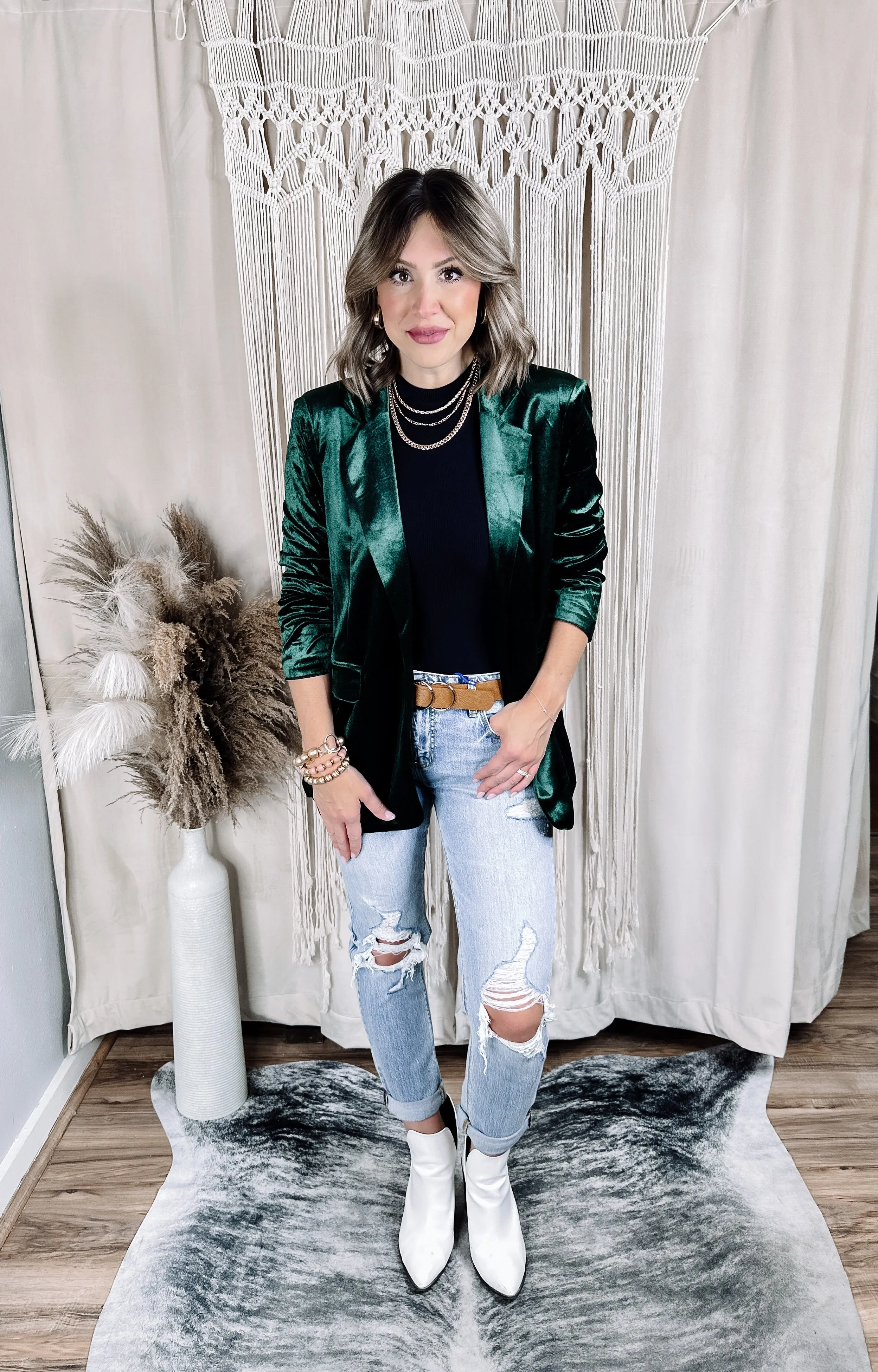 Green Ivy Velvet Blazer