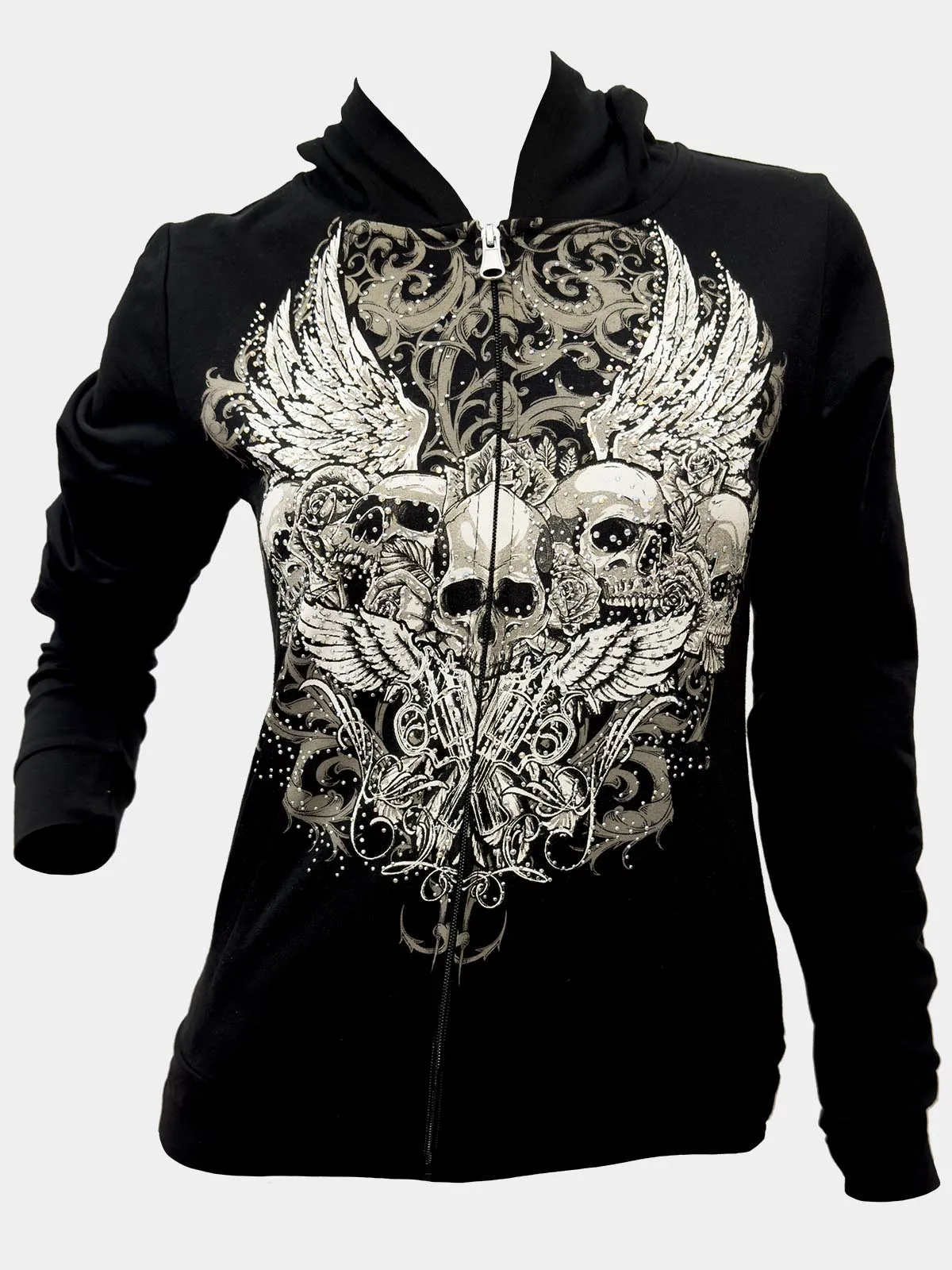 Hoody - Skull Print Rhinestones