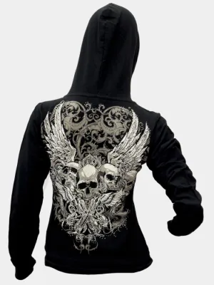 Hoody - Skull Print Rhinestones