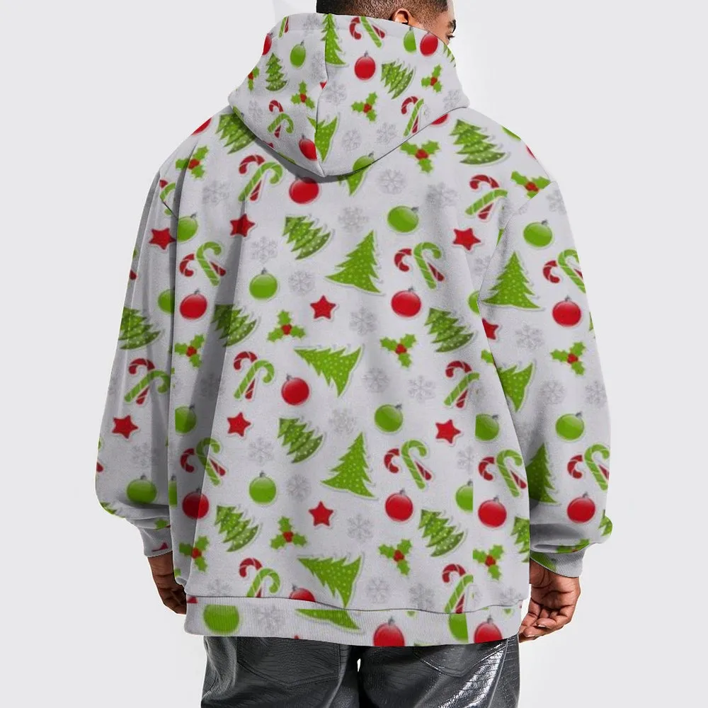 Mens Christmas Festival Graphic Pullover With Kangaroo Pocket Hoodies