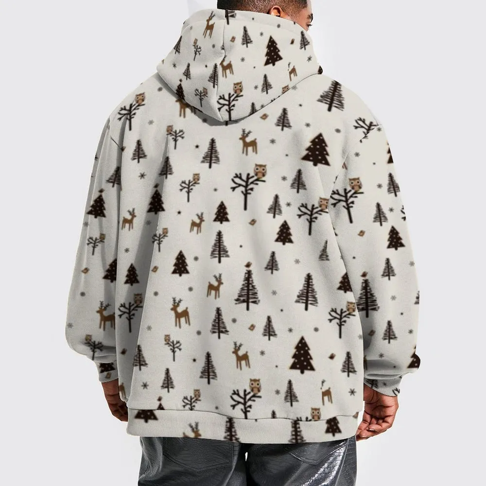 Mens Christmas Tree Graphic Pullover With Kangaroo Pocket Hoodies