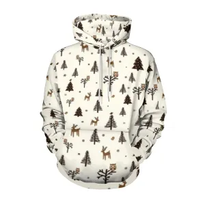 Mens Christmas Tree Graphic Pullover With Kangaroo Pocket Hoodies