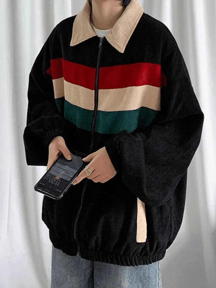 Men's Striped Loose Fit Corduroy Jacket