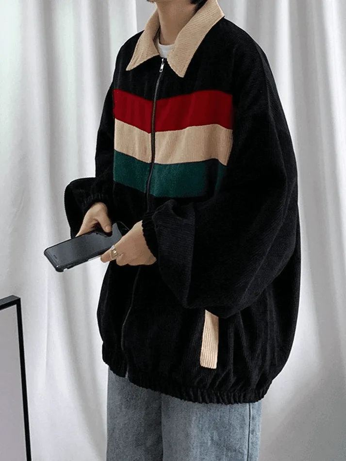 Men's Striped Loose Fit Corduroy Jacket