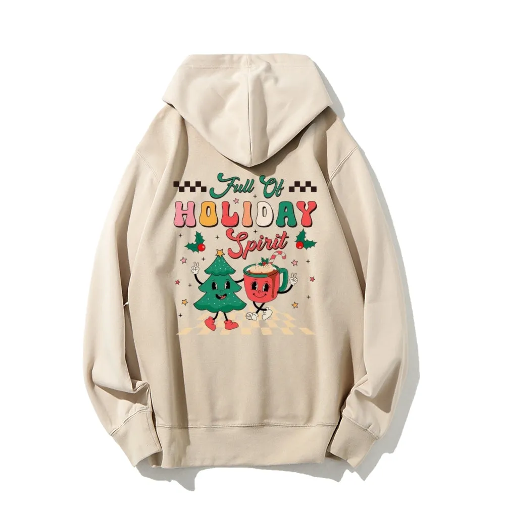 Merry Christmas Holiday Graphic Pullover With Kangaroo Pocket Hoodies