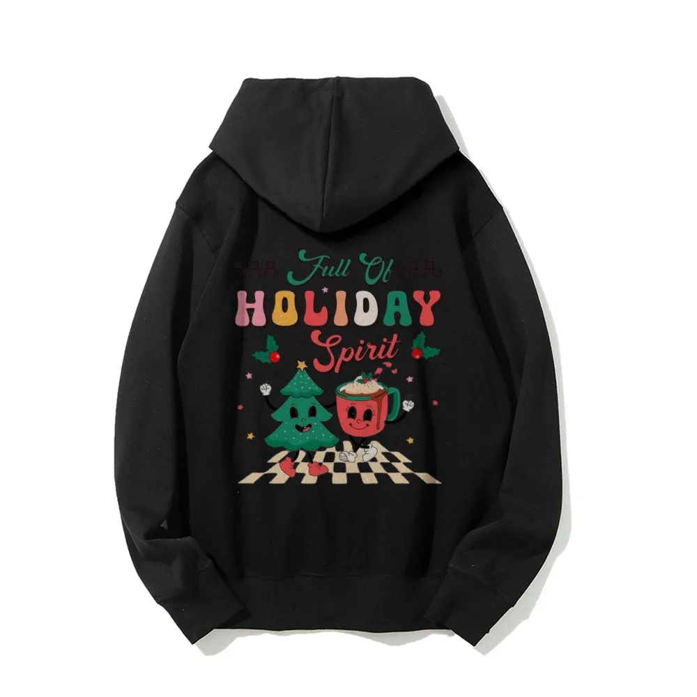 Merry Christmas Holiday Graphic Pullover With Kangaroo Pocket Hoodies