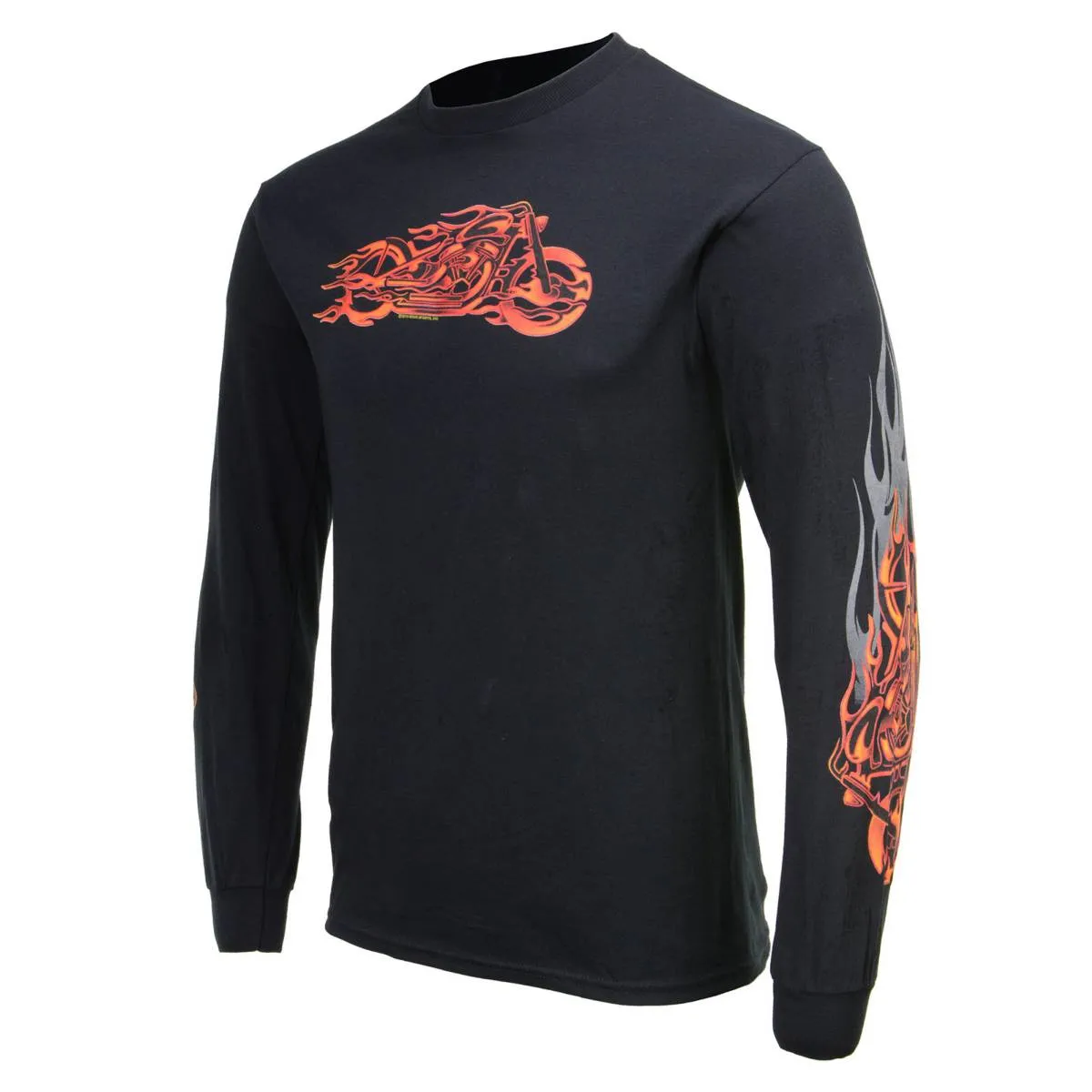 Milwaukee Leather MPMH117007 Men’s ‘Fire Bobber’ Long Sleeve Black T-Shirt