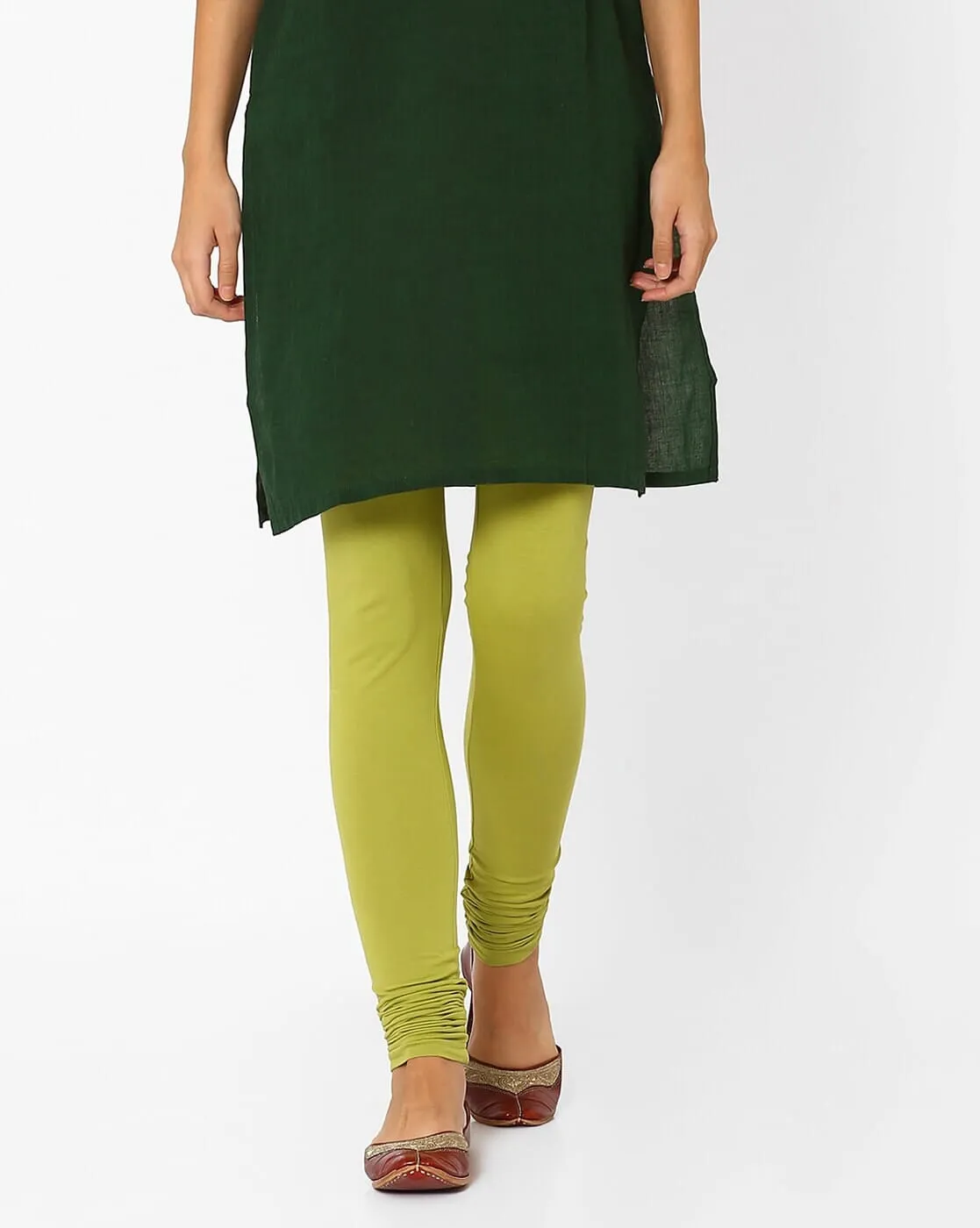 Olive Green Plain Churidar  Lycra Leggings