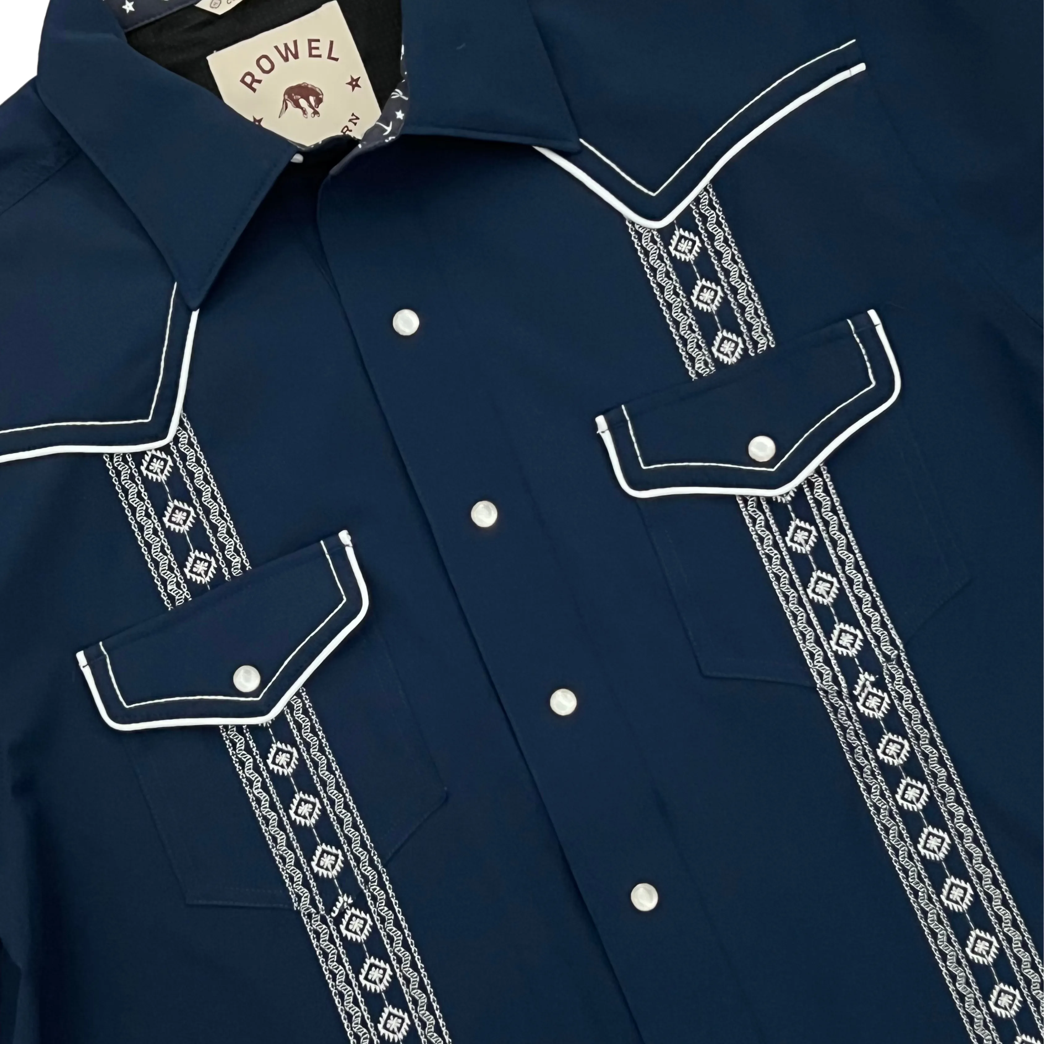 Pearl Snap Guayabera Performance Shirt--Midnight Navy