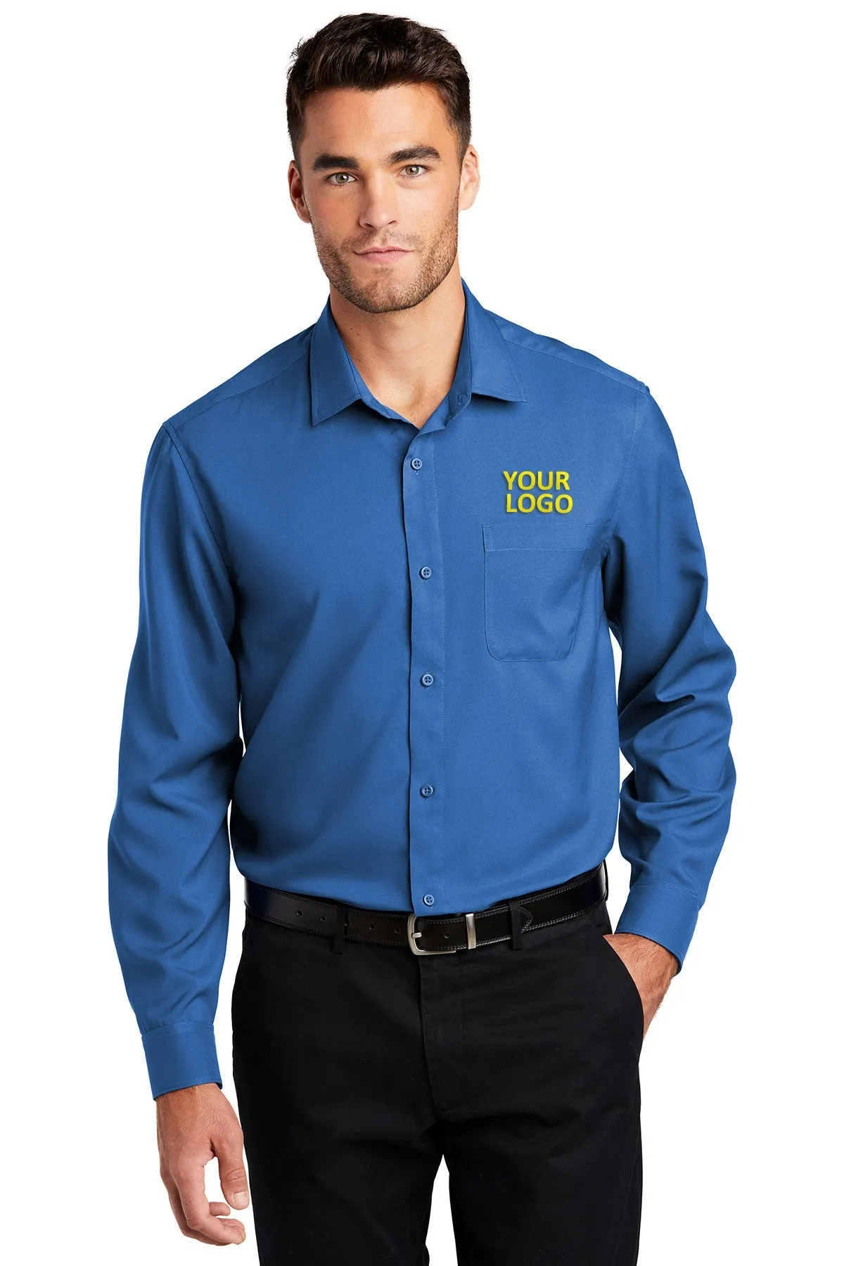 Port Authority Ladies Long Sleeve Performance Custom Staff Shirts, True Blue