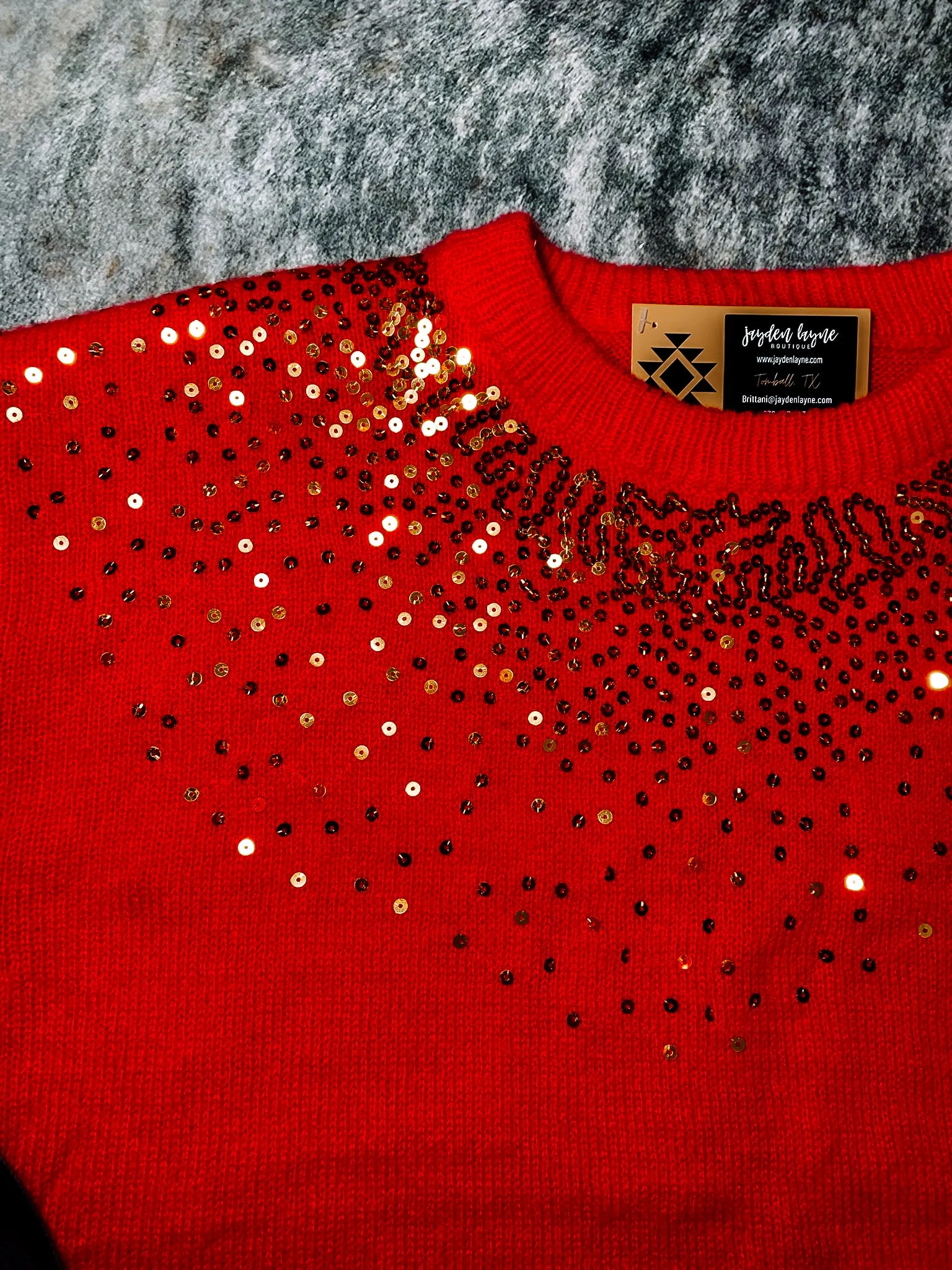 Red Bubble Sleeve Sequin Sweater