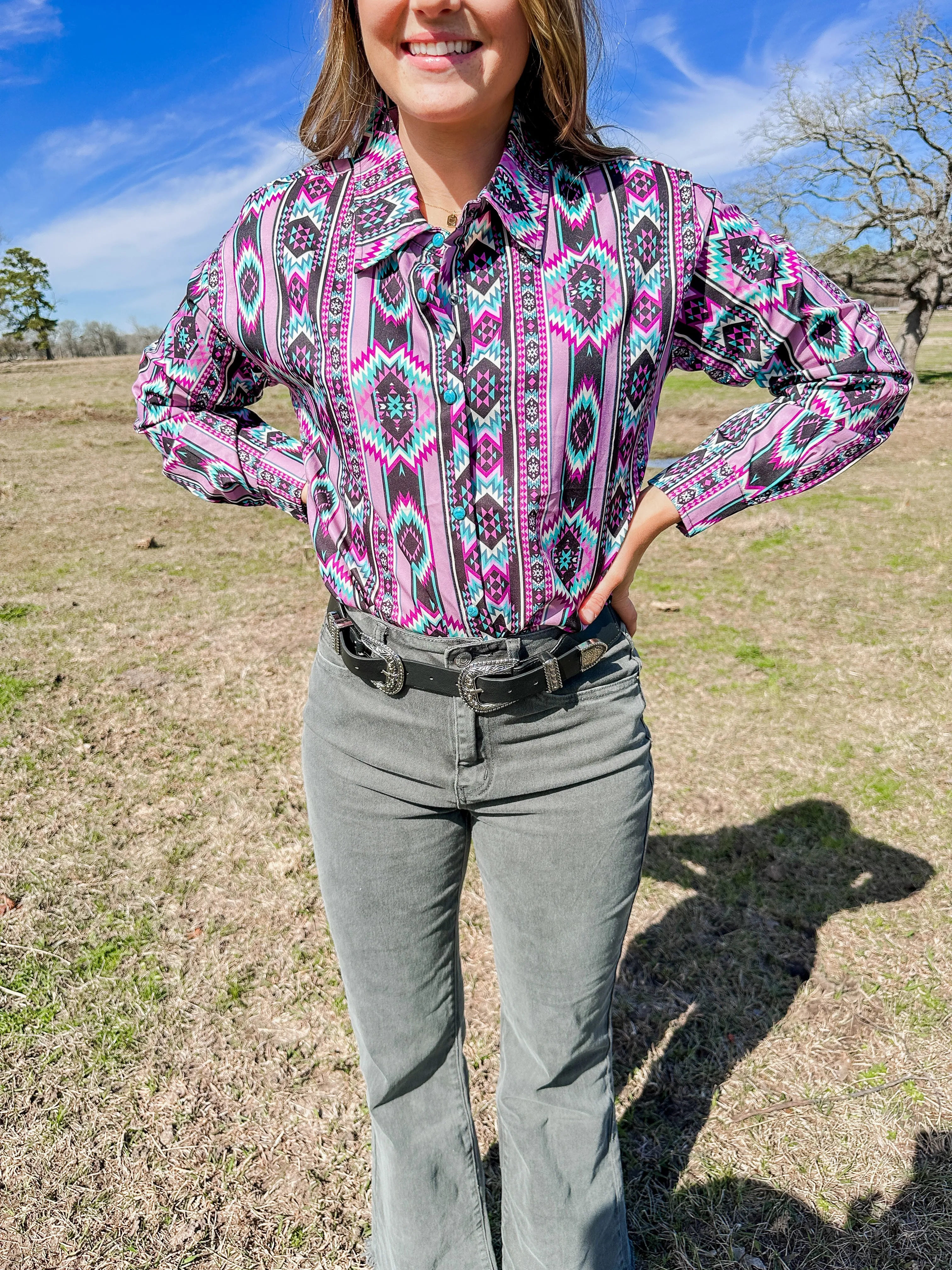 Shay Purple Aztec Snap Shirt