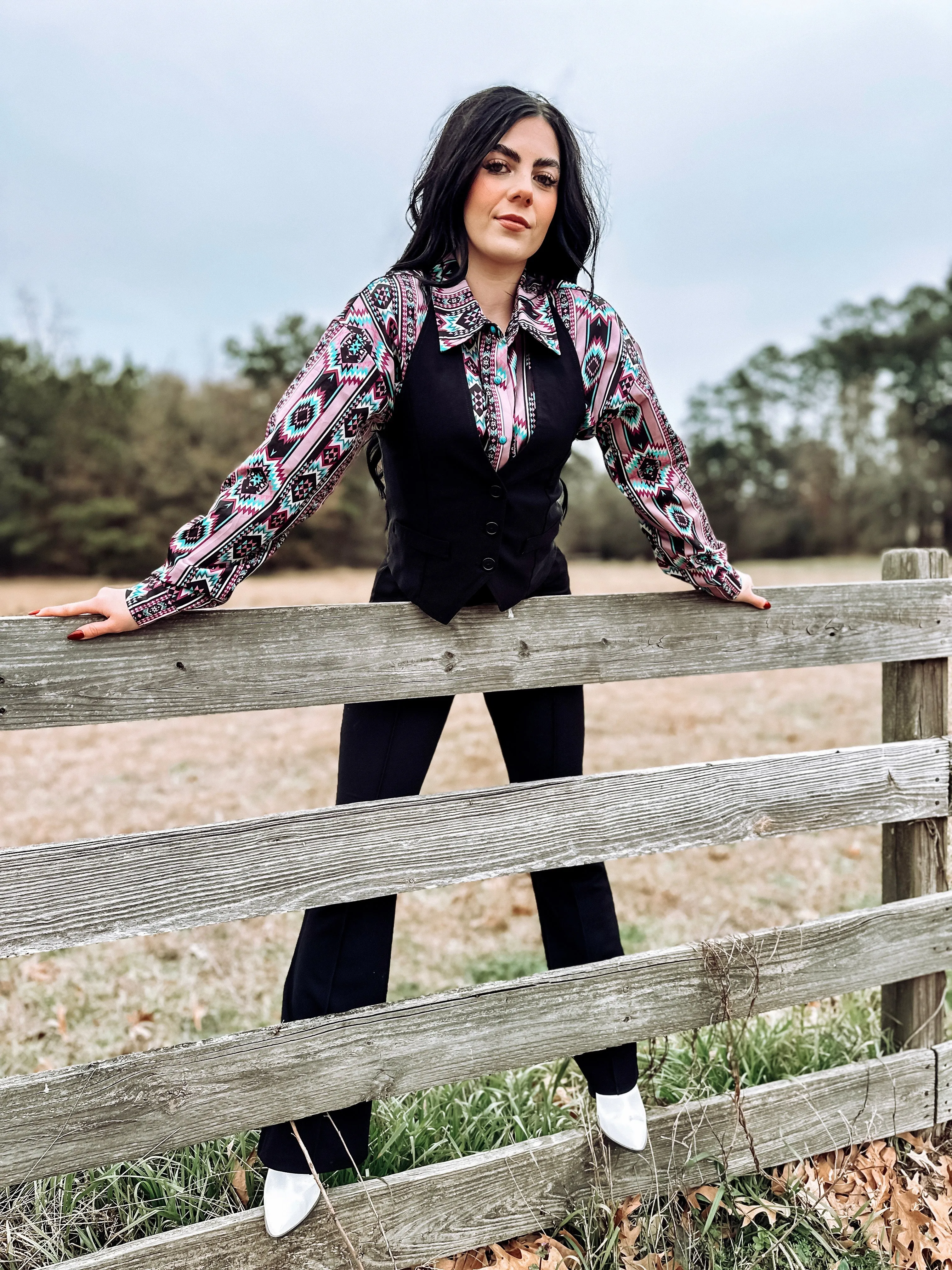 Shay Purple Aztec Snap Shirt