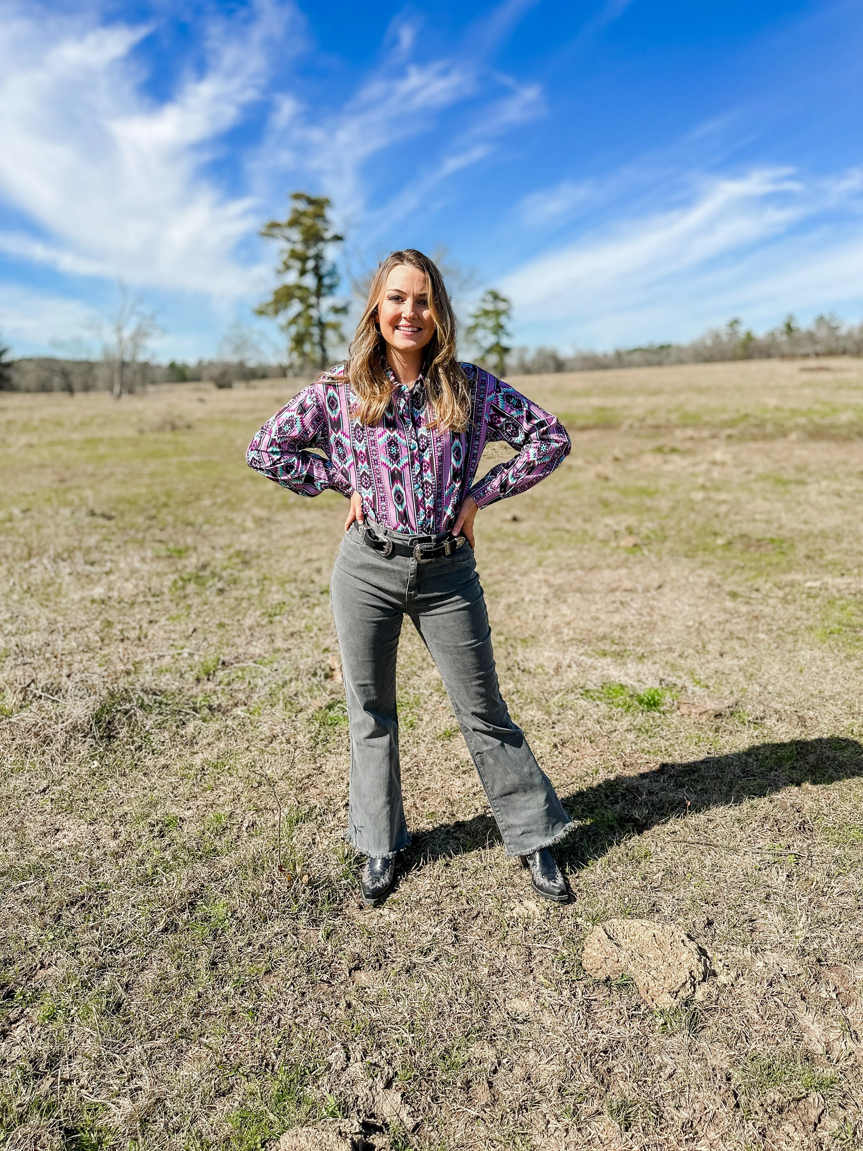 Shay Purple Aztec Snap Shirt