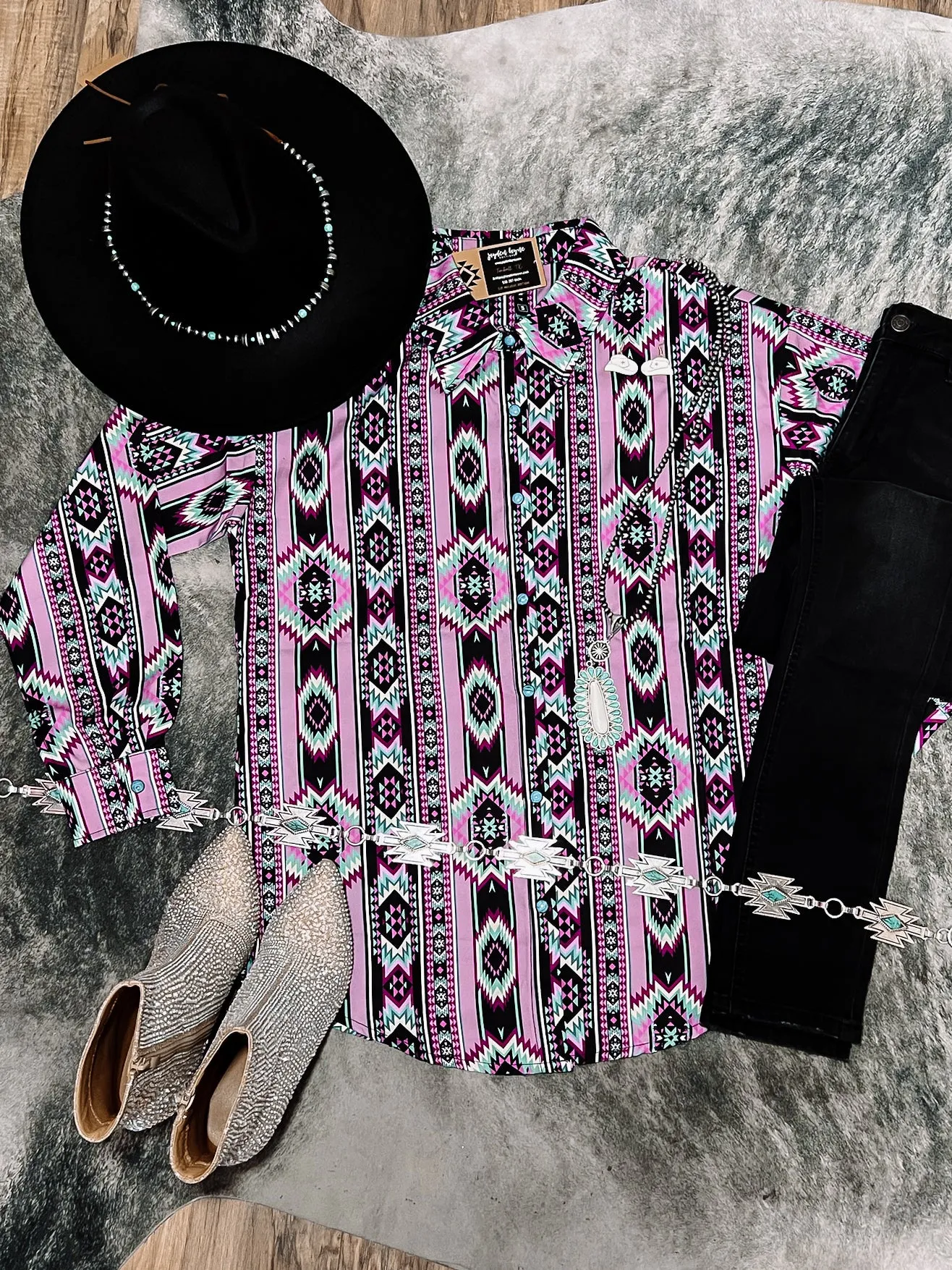 Shay Purple Aztec Snap Shirt