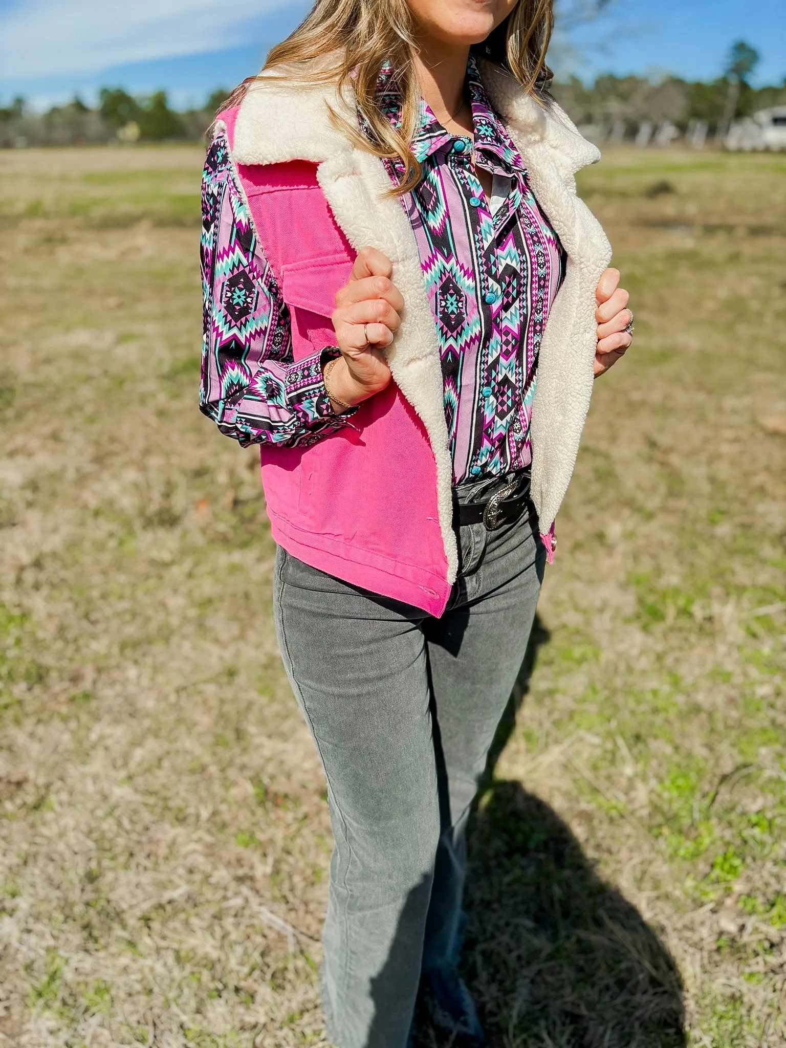 Shay Purple Aztec Snap Shirt