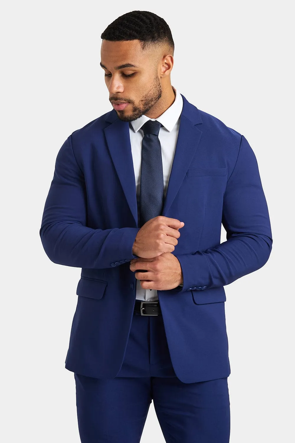 True Athletic Fit Tech Suit Jacket in Ink Blue