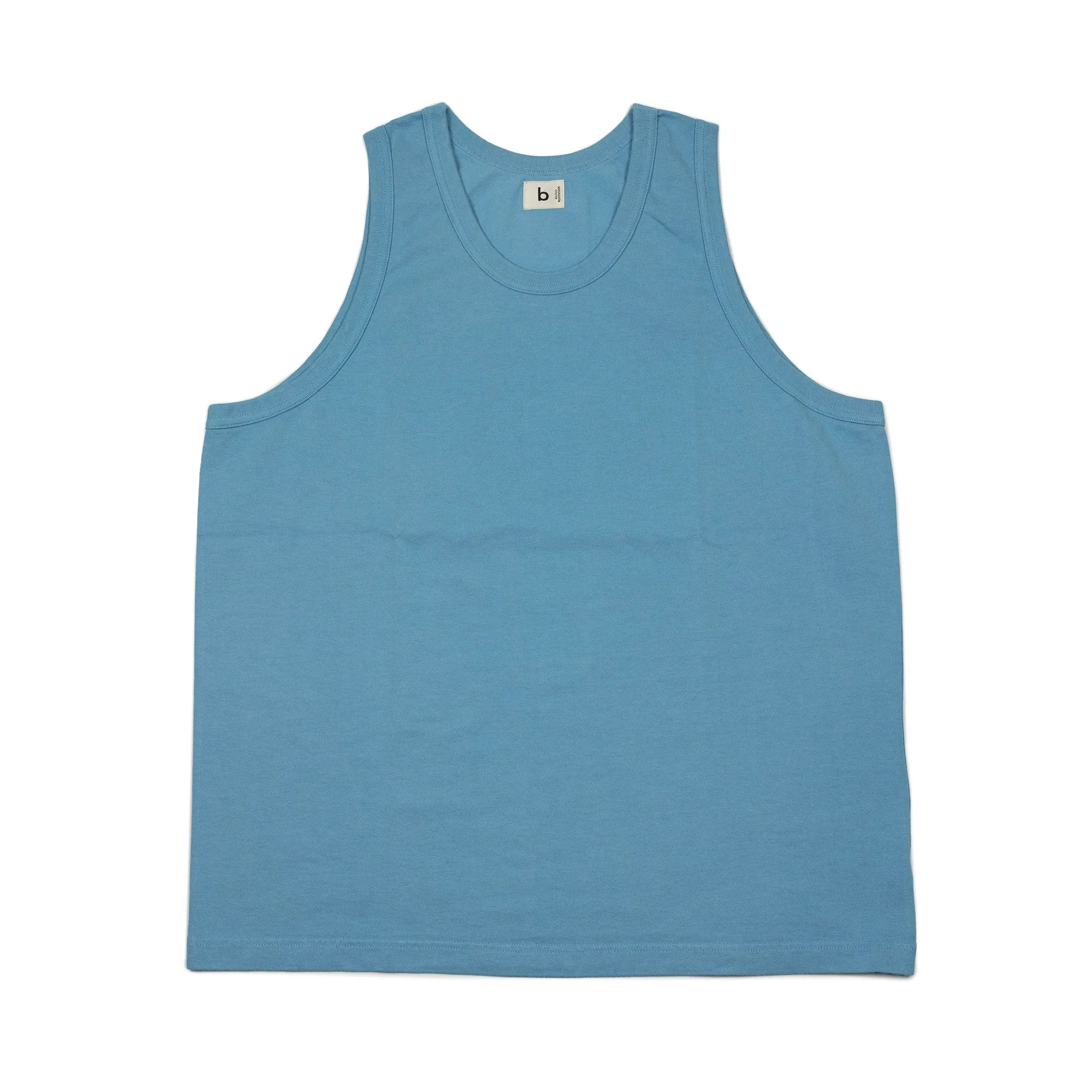 U-neck tank in saxe blue cotton and silk jersey