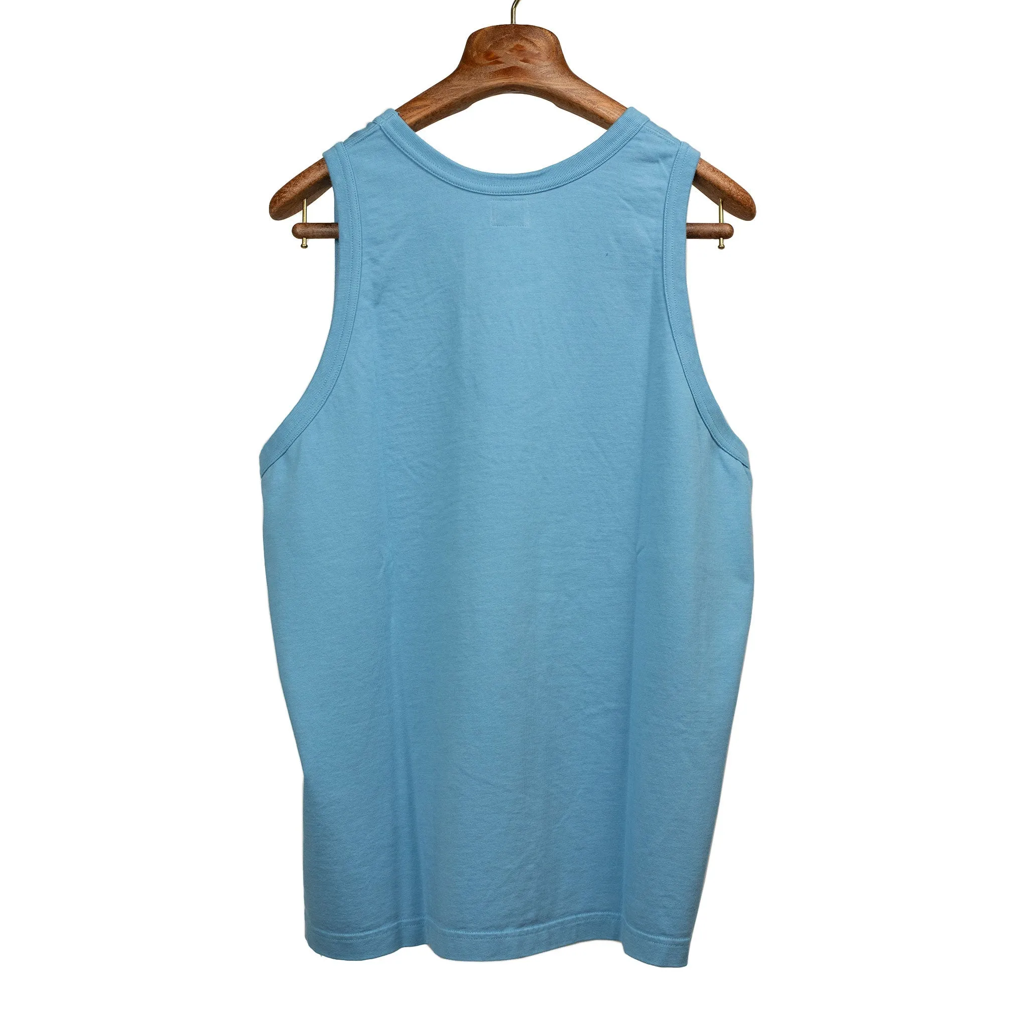 U-neck tank in saxe blue cotton and silk jersey