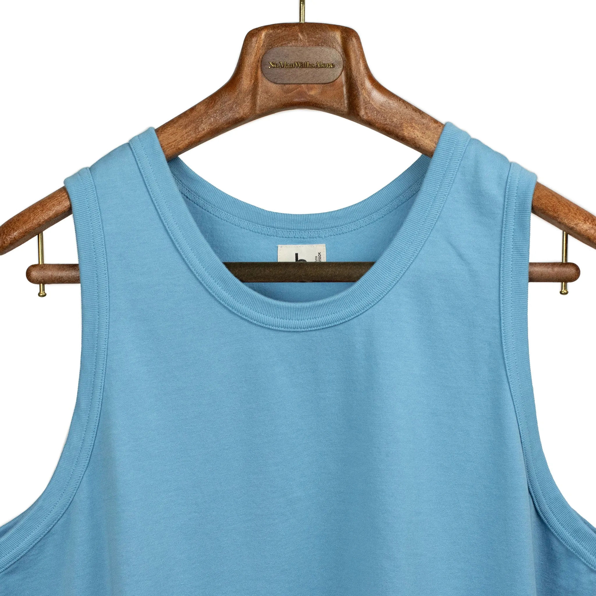 U-neck tank in saxe blue cotton and silk jersey