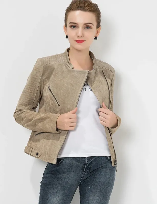 Women Biker Slim Fit Genuine Leather Jacket