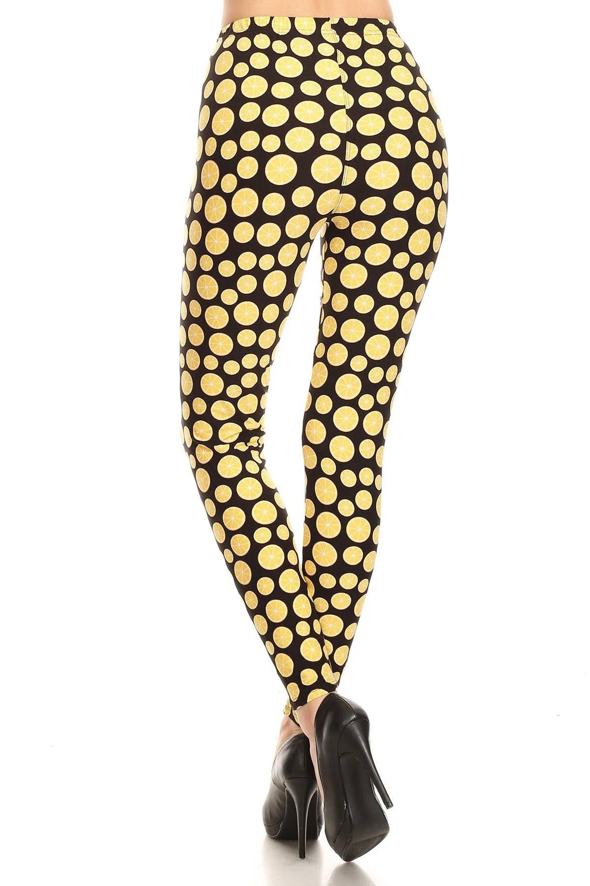 Women's 3 X 5X Lemon Fruit Pattern Printed Leggings