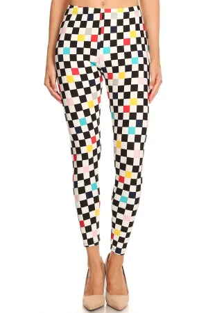 Women's 3X 5X Colorful Checkered Pattern Printed Leggings