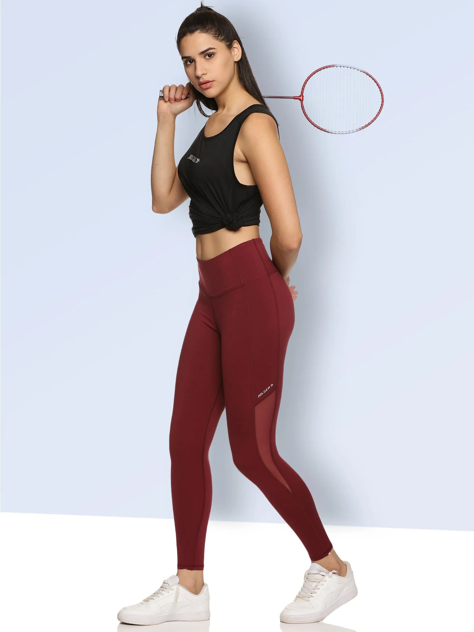 Women's Active Training Tights With Side Mesh Maroon