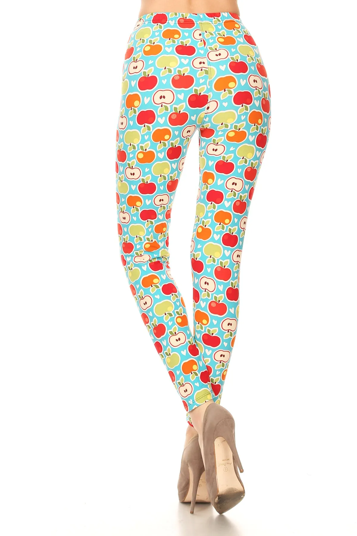 Women's PLUS Apple Pattern Printed Leggings - Red Orange Green