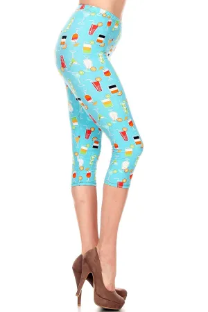 Women's Plus Colorful Cocktail Beverage Printed Cropped Capri Leggings