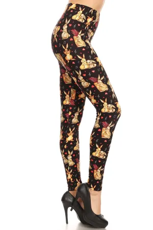 Women's Plus Easter Bunnies Heart Music Note Pattern Printed Leggings