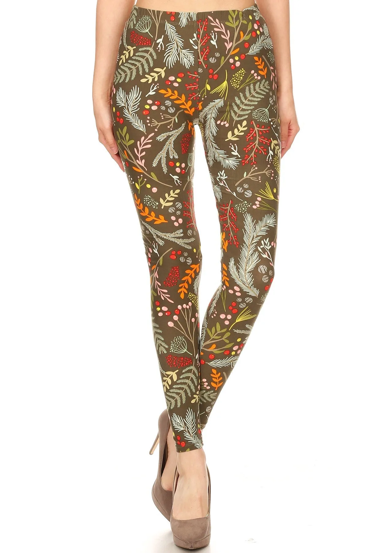 Women's Plus Foliage Autumn Leaf Harvest Pattern Printed Leggings