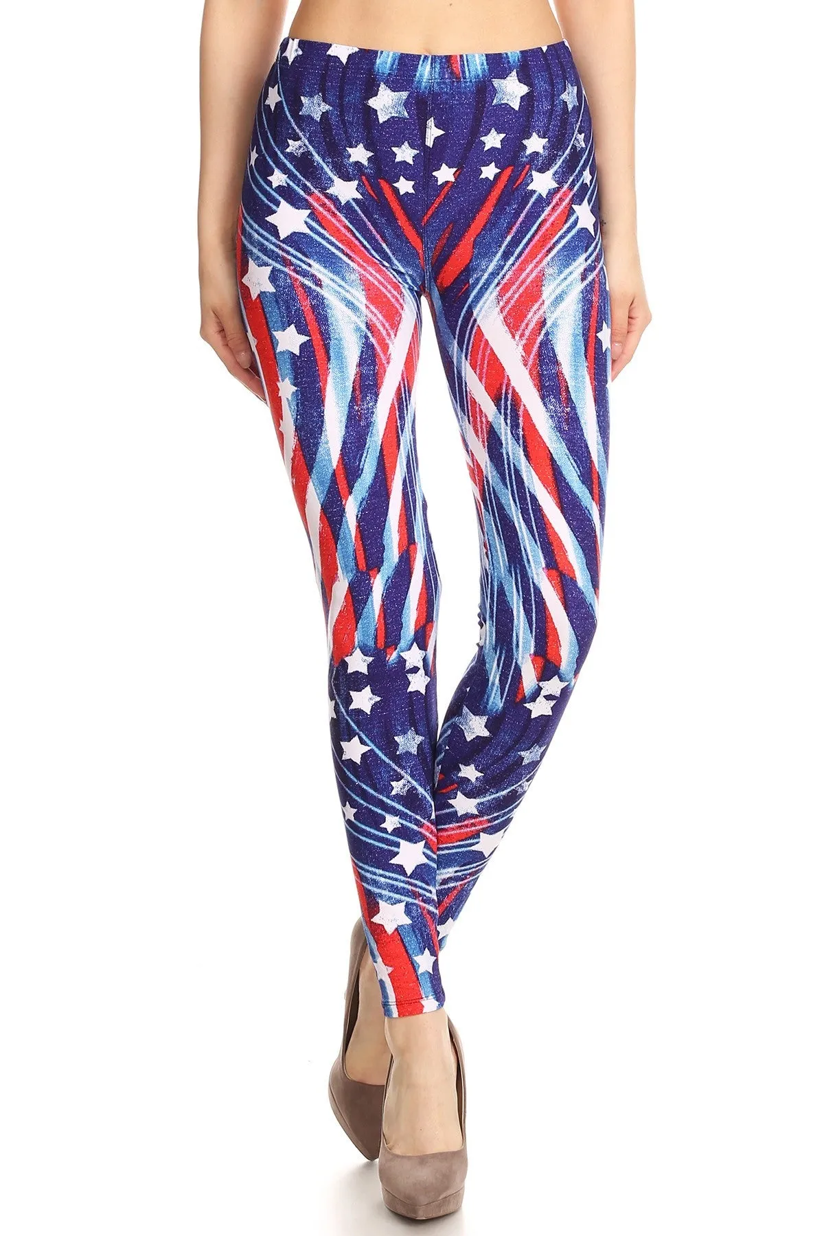 Women's Regular 4th of July Flying Star Pattern Printed Leggings