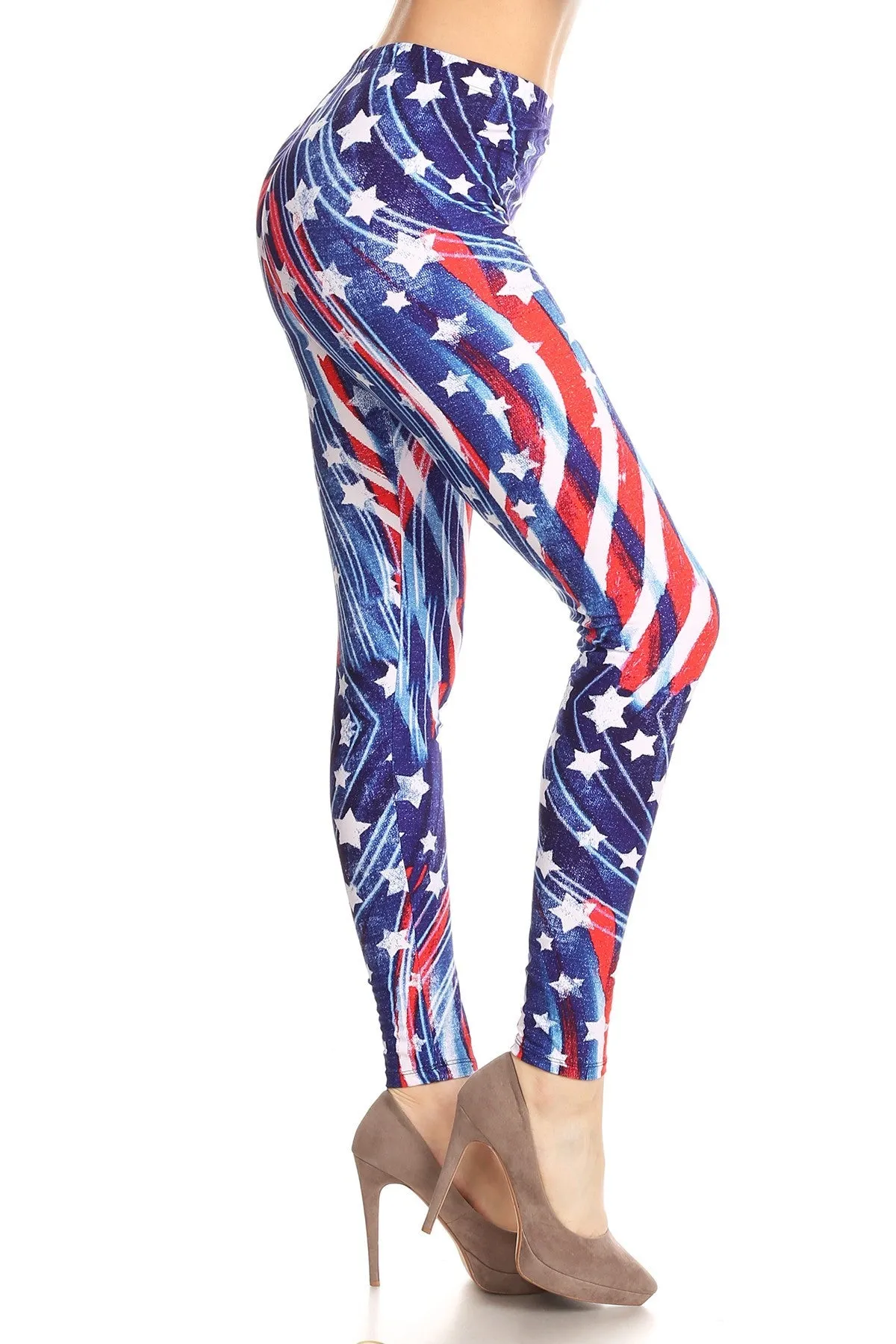 Women's Regular 4th of July Flying Star Pattern Printed Leggings