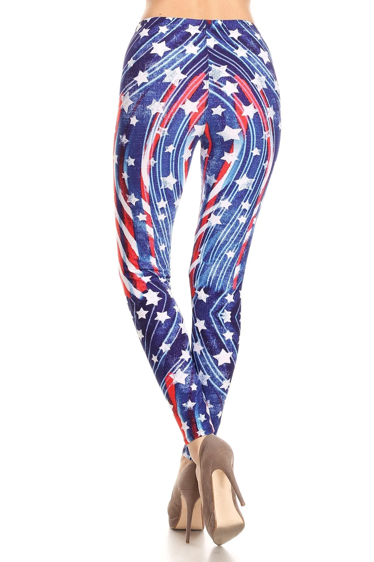 Women's Regular 4th of July Flying Star Pattern Printed Leggings