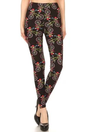 Women's Regular Bicycle Flower Pattern Printed Leggings